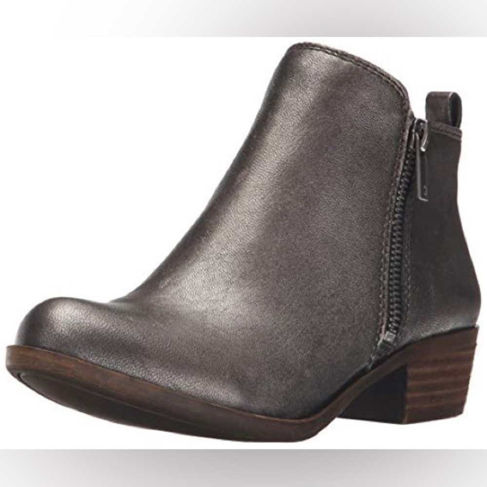 Lucky Brand Women's Basel Boot Pewter Leather Ankle Boots